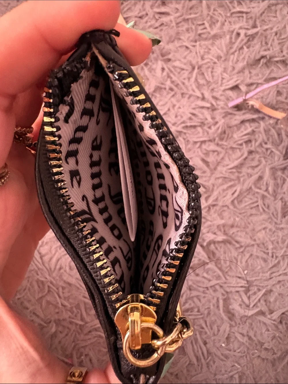 Juicy Couture Black Cardholder Keychain with Rhinestone 'Juicy'